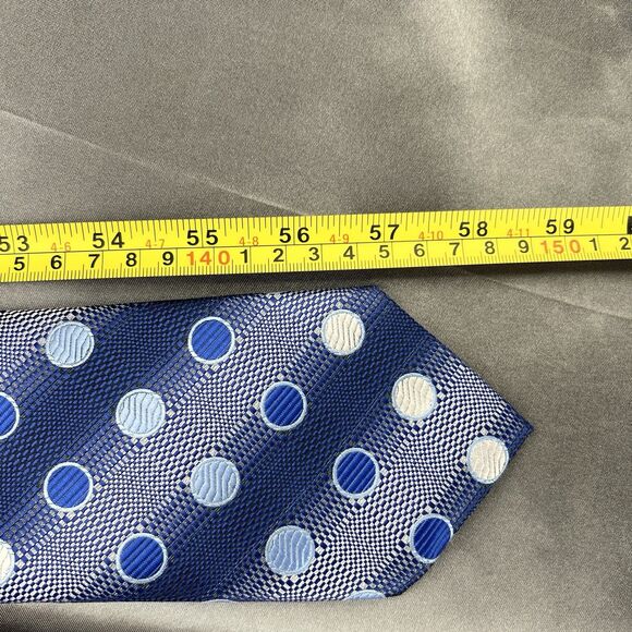 Hi-Tie Men’s 100% Silk Tie Handkerchief Set Geometric Blue Silver Wedding‎ Prom - Picture 8 of 11